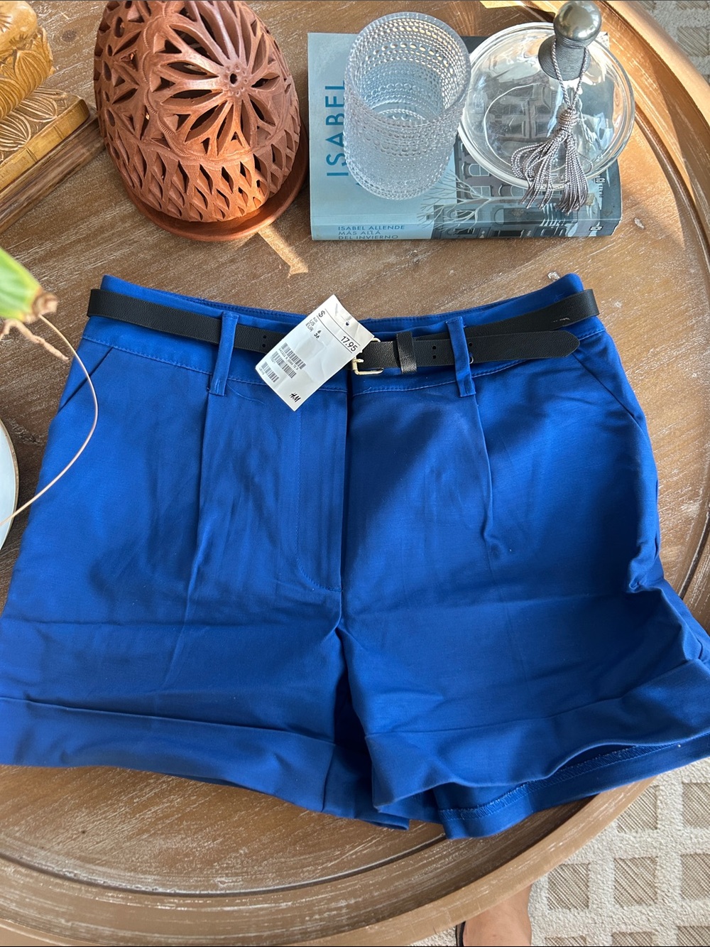 H&M Cobalt Blue Tailored Women’s Shorts with Black Belt